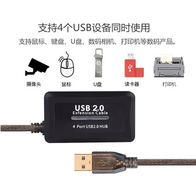 現貨熱銷-USB延長線usb2.0延長線5米4口公對母加長線10米電腦連接線hub帶供電口15米