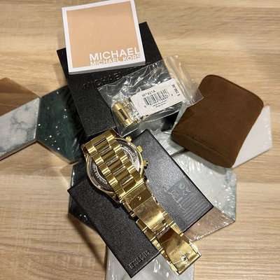 Michael Kors Bradshaw 羅馬數字三眼計時 女錶 金色不鏽鋼鍊帶 金錶 手錶 43MM MK5605