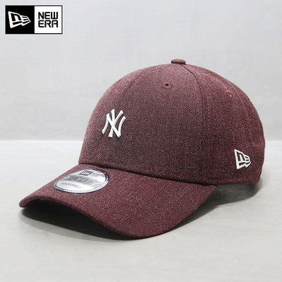 熱款直購#NewEra帽子韓國代購紐亦華MLB棒球帽NY洋基金屬小標鴨舌帽酒紅色
