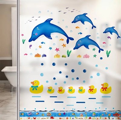 衛生間廁所浴室瓷磚玻璃門貼紙洗手間裝飾貼畫卡通窗花貼防水墻貼~樂悅小鋪