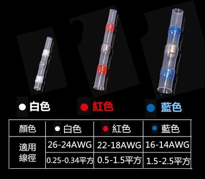 台灣現貨  焊錫環接線熱縮管 (白色26-24AWG)(紅色22-18AWG)(藍色16-14AWG)三種可選