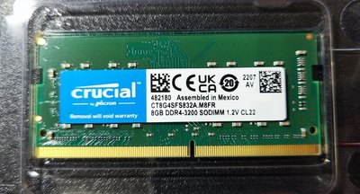 美光Crucial DDR4 3200/8GB NB記憶體 (CT8G4SFS832A/原生3200顆粒) 原廠終身保固