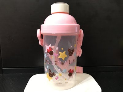 日本正版 迪士尼 米奇米妮 兒童 吸管水壺 彈蓋 水杯 (附揹袋)