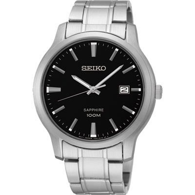 SEIKO WATCH 精工簡約紳士黑面100米防水藍寶石鏡面石英鋼帶腕錶 型號：SGEH41P1