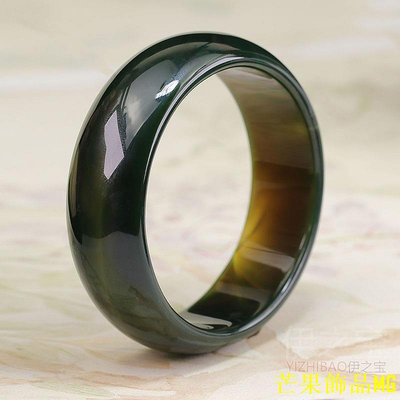 芒果飾品MG天然玉石手鐲 深綠色瑪瑙 加寬玉石鐲子 黑色的冰玉石手環