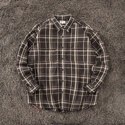 UU代購#BEAMS JAPAN日系小紅繩寬松法蘭絨格子休閒長袖襯衫外套