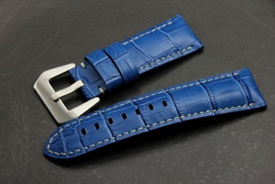 24mm收22mm沛納海的新衣banda海軍藍色高質感可替代panerai原廠錶帶之鱷魚皮紋真牛皮錶帶白