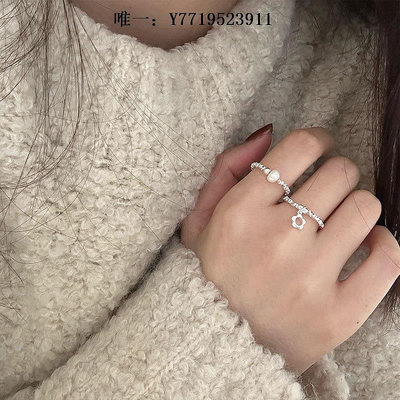 戒指s925純銀珍珠碎銀子花朵戒指女韓國小眾設計食指戒時尚氣質可調節對戒