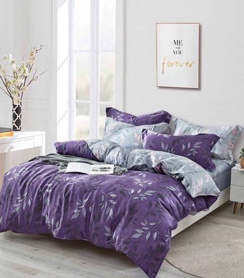 100%天絲《葉影迷情紫》標準雙人床包5x6.2呎，舖棉兩用被四件組，免運費