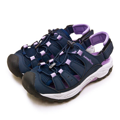 利卡夢鞋園–GOODYEAR 固特異排水透氣輕便水陸護趾涼鞋--藍紫灰--12627--女