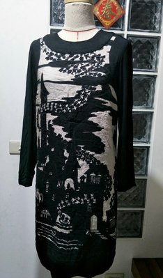 美國名牌 ANNA SUI 黑色東洋風絲棉感長袖洋裝