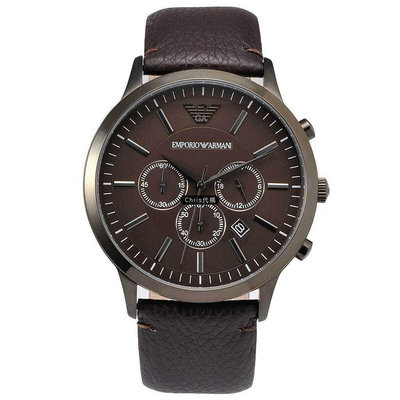 現貨 精品代購 EMPORIO ARMANI 亞曼尼手錶 AR2462真皮錶帶 三眼計時腕錶 手錶 歐美代購 可開發票