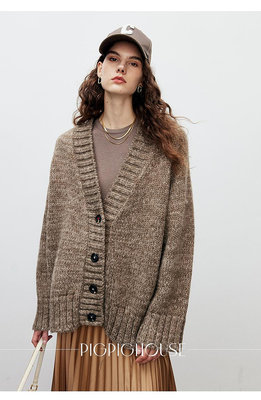 【Accola韓衣服飾】高品質入！秘魯進口蘇力羊駝毛羊毛粗線毛衣 大廓形針織開衫外套