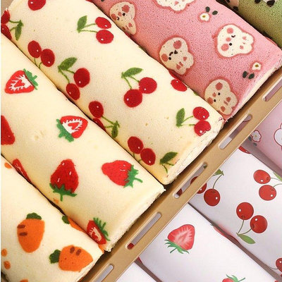 ? ? 烘焙工具 蛋糕捲圖紙印花紙 彩繪櫻桃草莓檸檬圖案 28*28烤盤烘焙模具專用紙