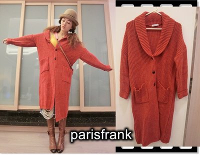 parisfrank~~日本品牌moussy 聖誕紅色 大翻領針織 奶奶風長版外套(F號)