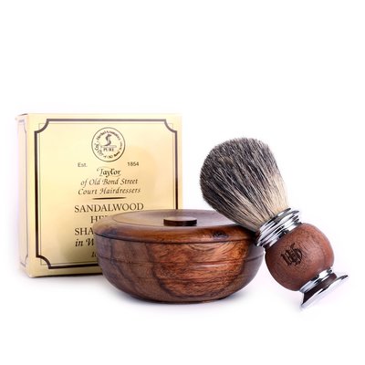 英國 Grand Manner 胡桃木 純獾毛鬍刷 &amp; Taylor 手工木製 檀香刮鬍皂碗 超值組合