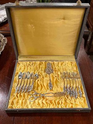 德國百年古董純銀希爾德斯海姆玫瑰 14件式點心餐具套裝