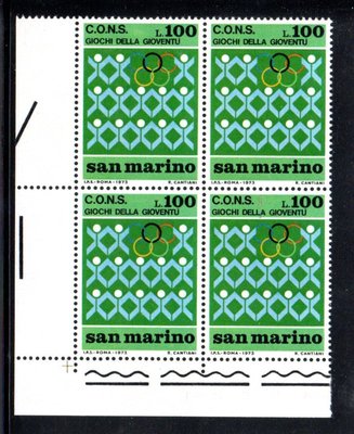 【流動郵幣世界】聖馬利諾1973年青年運動會郵票四方聯