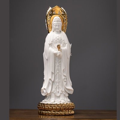 現貨熱銷-德化陶瓷南海三面觀音像菩薩佛像家用供奉擺件白瓷觀世音菩薩站像佛像