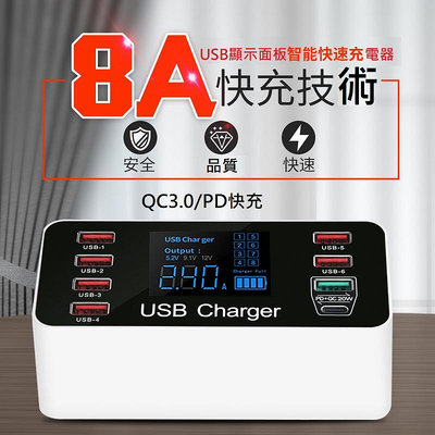 【kiho金紘】 A9+ 八孔數位顯示多孔USB充電器QC3.0快充+PD 40W