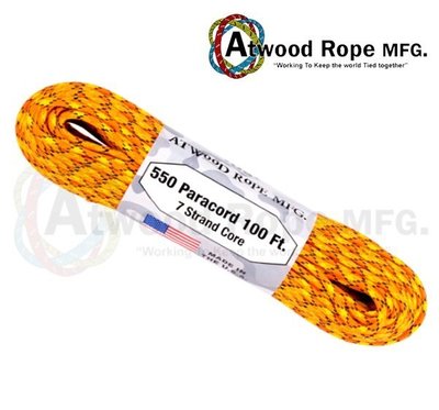 Atwood Rope 橘黃黑點色傘繩 / 100呎 / P39-ATOMIC