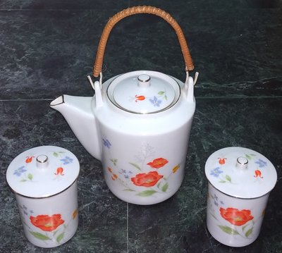 早期  大同 花卉茶壺+2杯。。老物件