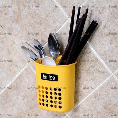 [sunlingt]廚房吸盤筷子筒塑料餐具收納籠可瀝水筷勺架筷籠
