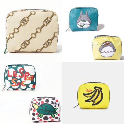 ♥ 小花日韓雜貨 -- Lesportsac 6701 雙面圖案化妝包零錢包-香蕉、烏龜、鍊條、龍貓