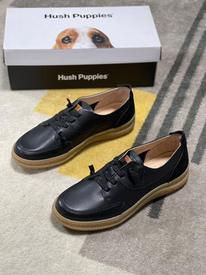 Hush Puppies暇步士休閒鞋女 舒適免系德訓鞋氣墊女板鞋 女單鞋  黑色 35-40