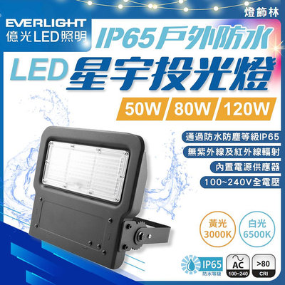 【燈飾林】億光 LED 星宇投光燈 投射燈 戶外防水 50W 80W 120W 黃光 白光 防水 IP65 戶外投光燈