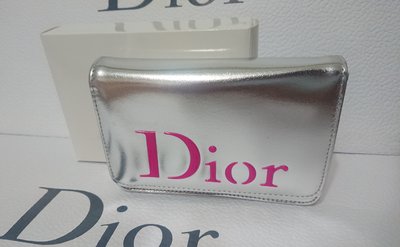 全新Dior 迪奧 銀色 化妝包 小方包