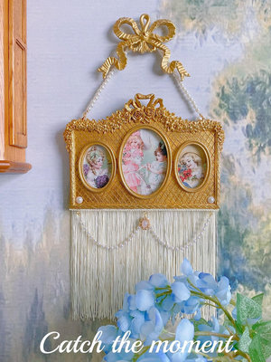 原創復古維多利亞風女孩和花重工珍珠流蘇掛飾掛畫