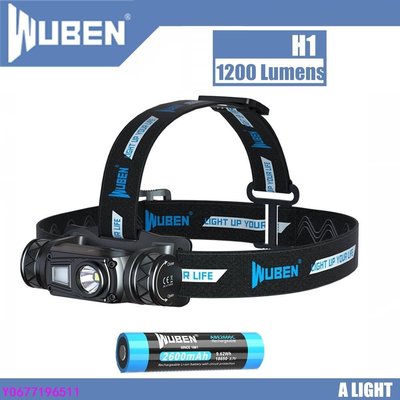 Wuben H1 LED 大燈 USB 充電手電筒 1200 流明 10 種模式 IP68 防水頭燈, 適合-標準五金