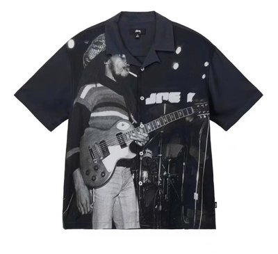 美國Stussy潮牌bob marley 歌手印花襯衫夏季街頭海灘短袖襯衫