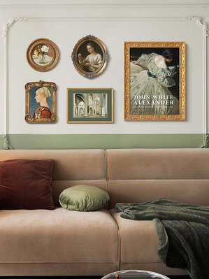 法式巴洛克古典藝術裝飾畫客廳沙發背景墻掛畫美式復古餐廳壁畫~菜菜小商鋪