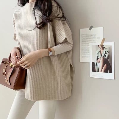韓國🍃4色優雅斗篷針織毛衣 披風 針織衫 上衣sal9894
