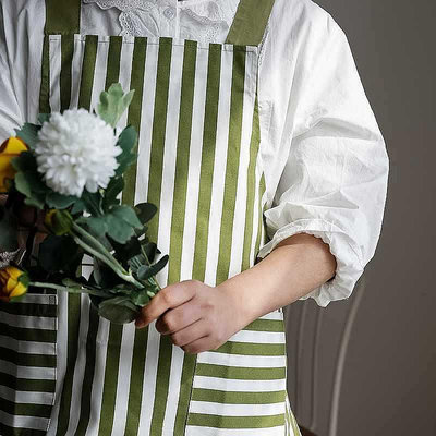 【現貨】廚房圍裙韓版時尚小清新條紋簡約圍裙背帶奶茶店工作服罩衣
