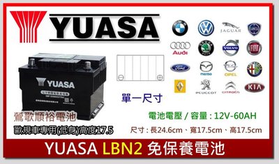 ☆新北鶯歌電池☆實體店面 YUASA LBN2 免保養汽車電池 55566加強 60AH