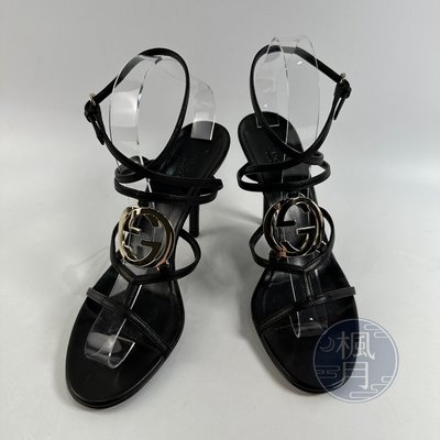 BRAND楓月 GUCCI 古馳 黑GG LOGO跟鞋 #38.5 女鞋 高跟鞋 精品鞋 時尚流行