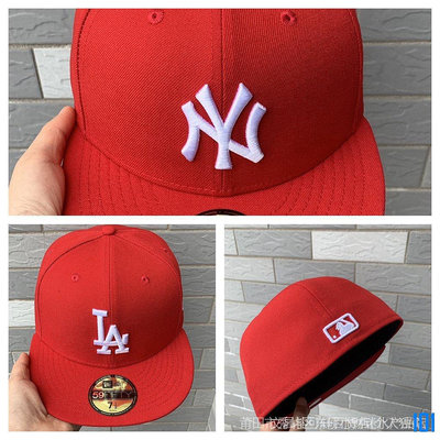 101潮流6 款 Noy Yankees 經典紅色平片棒球帽男女通用全封閉 La Dodgers 帽子大碼 HD3S SETN 1