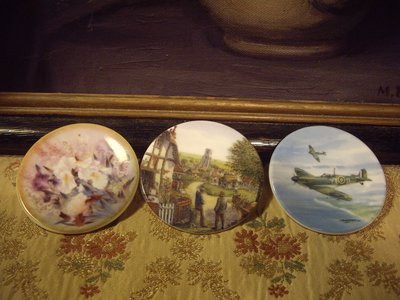 歐洲古物時尚雜貨 小圓碟盤 花卉 人物 飛機造型 瓷盤畫 茶包碟 一組3件