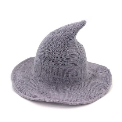 萬圣節帽子棉紗巫師帽亞馬遜跨境可折疊針織帽尖頂女巫婆帽子