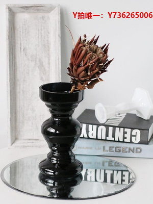花瓶北歐簡約黑色玻璃花瓶高級感水培高顏值不規則設計感小眾鮮花裝飾
