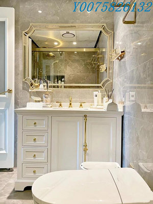 法式美式浴室柜組合實木巖板落地式洗手洗臉盆衛生間洗漱臺一體盆