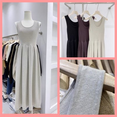 韓系🚩簡約3色 高彈 背心連身裙 針織大擺裙