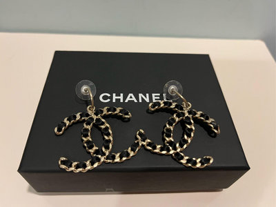 雙11特價 保證真品Chanel 經典皮穿鍊大耳環 金鏈