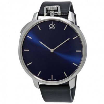 ck特別藍色錶盤男士皮革手錶 飾品 手錶 皮革 精品 男錶