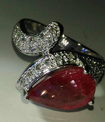 緬甸天然無燒5克拉紅寶石鑲真鑽白K金戒指