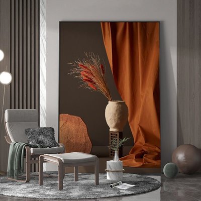 現代輕奢客廳玄關裝飾畫橙色唯美靜物藝術花瓶背景墻壁-不同規格咨詢客服