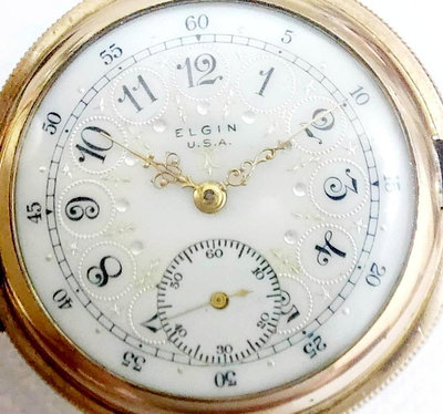 原裝ELGIN愛爾琴懷錶 14厚包K 手上練錶徑36MM 不含龍頭 1916年 9成新無單 一般盒 特殊金絲法郎面  雕花針